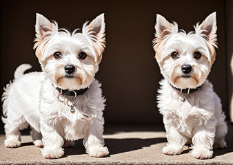 Cute dogs staring at camera. Generative AI