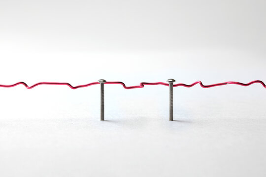 Communication. Transmission error. Two entities or networks being connected with wavy red wire. Communication, Networking, social media, internet communication abstract. 