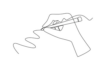 Single one line drawing Hand using pen for writing. Continuous line draw design graphic vector illustration.