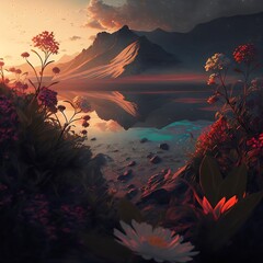 Beautiful background serene fantasy surreal created with AI