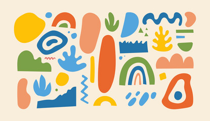 Hand drawn various colorful shapes and doodle objects. Big set Abstract contemporary modern trendy vector illustration. All elements are isolated