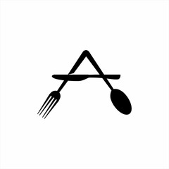 Letter A vector logo design with spoon, fork and knife. The logo can be used for restaurant, food, chef businesses.