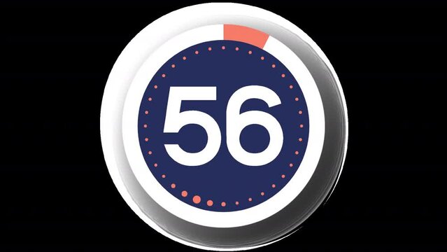 Orange Flat Countdown Timer 60s on transparent alpha channel backgrounds. Clip includes entry and exit animations and begins and ends on a blank scree. Perfect for sport videos.