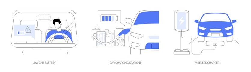 Electric automobile charging abstract concept vector illustrations. © Visual Generation