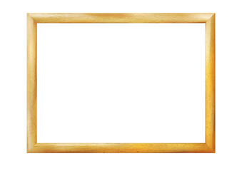 Rectangle wooden realistic frame isolated. Vintage simple decorative amber border. Deco elegant yellow art object. Decoration, space for photo, image. Png