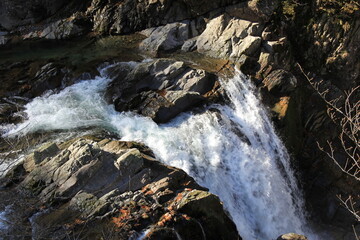 二口渓谷の「釜淵」の滝口/秋保大滝の上流にある、カッパ伝説のある滝