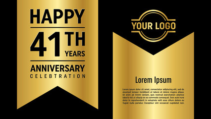 41th anniversary template design with golden ribbon for anniversary celebration event, invitation, greeting card, banner, poster, flyer. Vector Template illustration