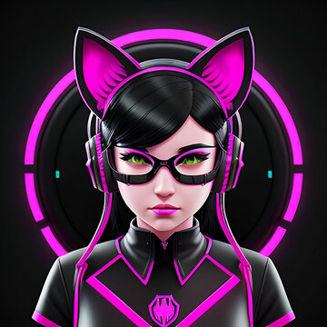 Gamer girl with cat ears in a gamer room