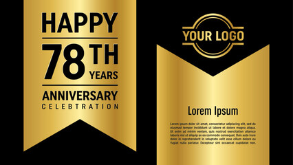 78th anniversary template design with golden ribbon for anniversary celebration event, invitation, greeting card, banner, poster, flyer. Vector Template illustration