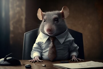 Portrait of a rat dressed in a formal business suit, generative ai