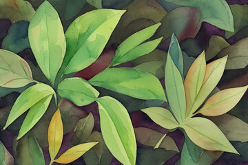 Fototapeta na wymiar Watercolor pattern with. Tropic planton white background. Generative AI