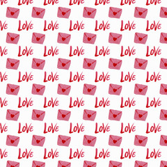 seamless hand-painted watercolor red hearts and love pattern on pink background