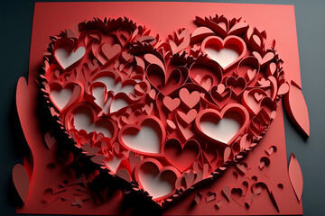 red paper hearts with background