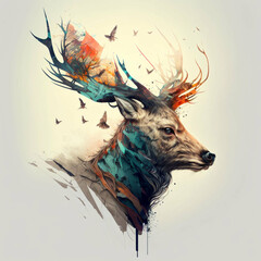 Watercolor Reindeer, Generative AI, AI, Generative