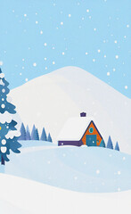 Winter mountain landscape, Colorful illustration, background, wallpaper, card design, flyer