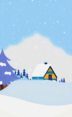 Fototapeta na wymiar Winter mountain landscape, Colorful illustration, background, wallpaper, card design, flyer
