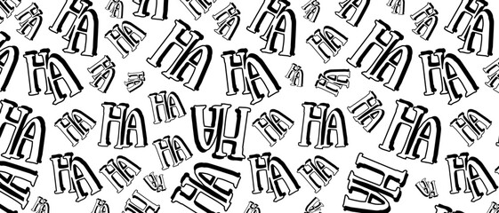 Joker laugh HA HA pattern on white backdrop. Abstract wallpaper. Modern horizontal background. Vector EPS 10