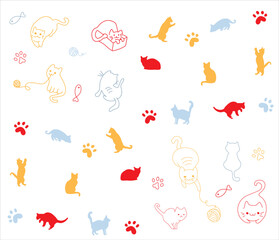 Colorful cat pattern hand drawn vector design, illustration