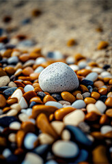 Fototapeta na wymiar Beach with small stones and rocks, rocky, water, horison