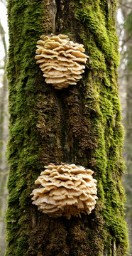 Mushrooms on a tree trunk, Bialowieza Forest National Park (Belovezhskaya Pushcha, UNESCO World Heritage List, 1979, 1992), Poland