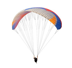 The sportsman flying on a paraglider. Beautiful paraglider in flight on a white background. isolated