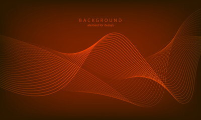 Abstract gradient background. Wave element for design. Digital frequency track equalizer. Stylized line art. Colorful shiny wave with lines. Trendy color orange. Curved wavy smooth stripe. Vector.