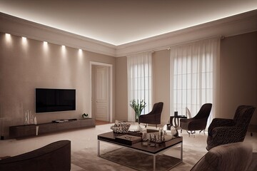 Large luxury modern elegant interiors Living room mockup. Modern style of furniture decoration. Generative AI illustration.