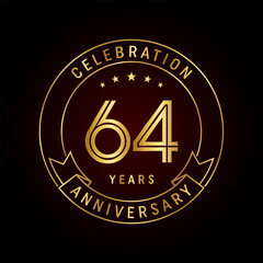 64th anniversary logo design with emblem style concept. line art design. Logo vector