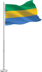 Isolated waving national flag of Gabon on flagpole