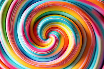 Fototapeta na wymiar Colorful candy swirl background. Glossy mixed paint. Close up view with depth of field. Generative AI