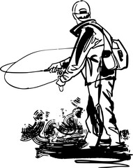 vector illustration silhouette of a fisherman