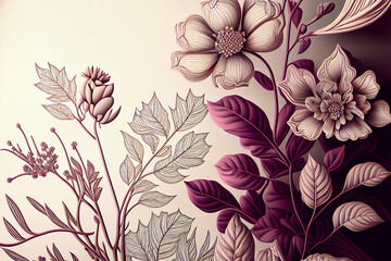 Line art pink floral flat design created with Generative AI