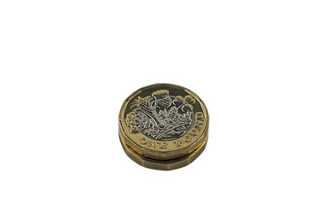 Isolated pile of one pound coins.