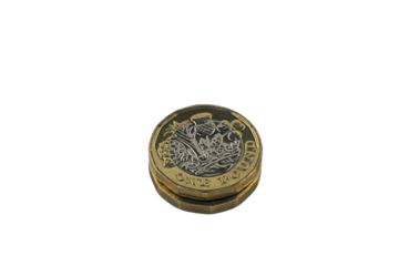 Isolated pile of one pound coins.