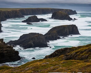 Fototapeta na wymiar the icelandic landscape with cliffs and rocks, atlantic, beach, beautiful, blue, cliff