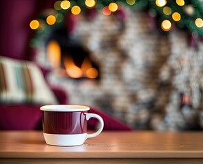 Obraz premium hot chocolate with marshmallows in a cup on a wooden table