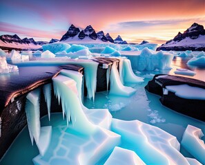 icebergs, amazing sunrise, nature, travel, landscape, ocean, iceberg, lake, sunset, sea, jokulsarlon