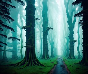 illustration of a beautiful overgrown forest