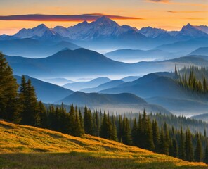 Fototapeta na wymiar beautiful mountain landscape. sunset with mountains.