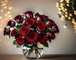 Fototapeta premium beautiful bouquet of red roses in a vase on a black background