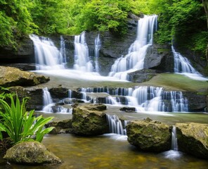 Obraz premium waterfall and forest. nature, travel, hiking concept