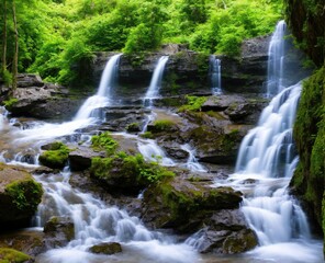 Fototapeta premium waterfall and forest. nature, travel, hiking concept