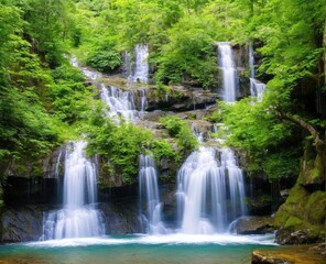 Fototapeta premium waterfall and forest. nature, travel, hiking concept