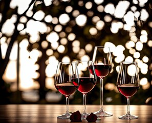 Valentine red wine in a glass on a table