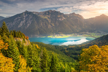 Achensee lake from above Tyrol Karwendel alps at autumn near Innsbruck, Austria