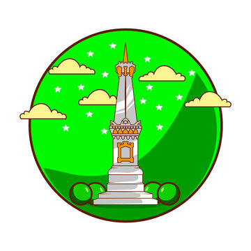 premium vector l tugu jogja drawn logo monument. cartoon green cool.