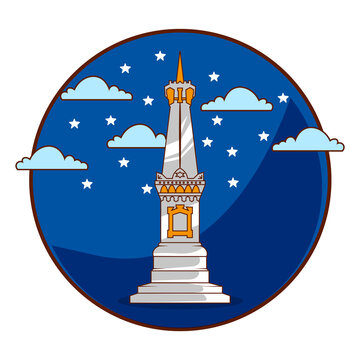premium vector l tugu jogja drawn logo monument. cartoon green cool.
