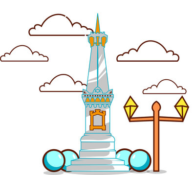 premium vector l tugu jogja drawn logo monument. cartoon green cool.