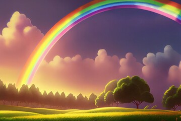 Bright Colorful Illustration Of Rainbow And Trees Near Forest Standard Generative AI