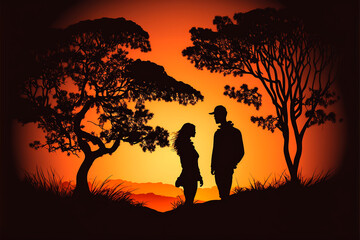 loving couple at sunset. Generative AI